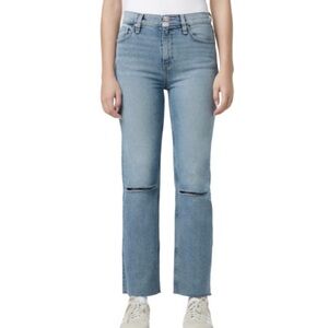 Hudson Jeans Women's high rise straight Jeans ripped knee raw edge size 30